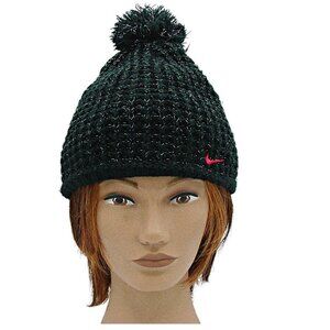 Nike Womens Black Knitted Sparkle Pom Pom Winter Soft Beanie Hat Size 7-16